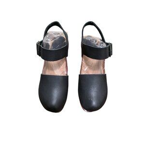 NO.6 Women's Black Leather Old School Slingback Clogs Wooden Heel US 7/ EU 37